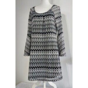 Umgee Geometric Tunic Black White Aztec Boho Dress Size Large Bell Sleeves Top